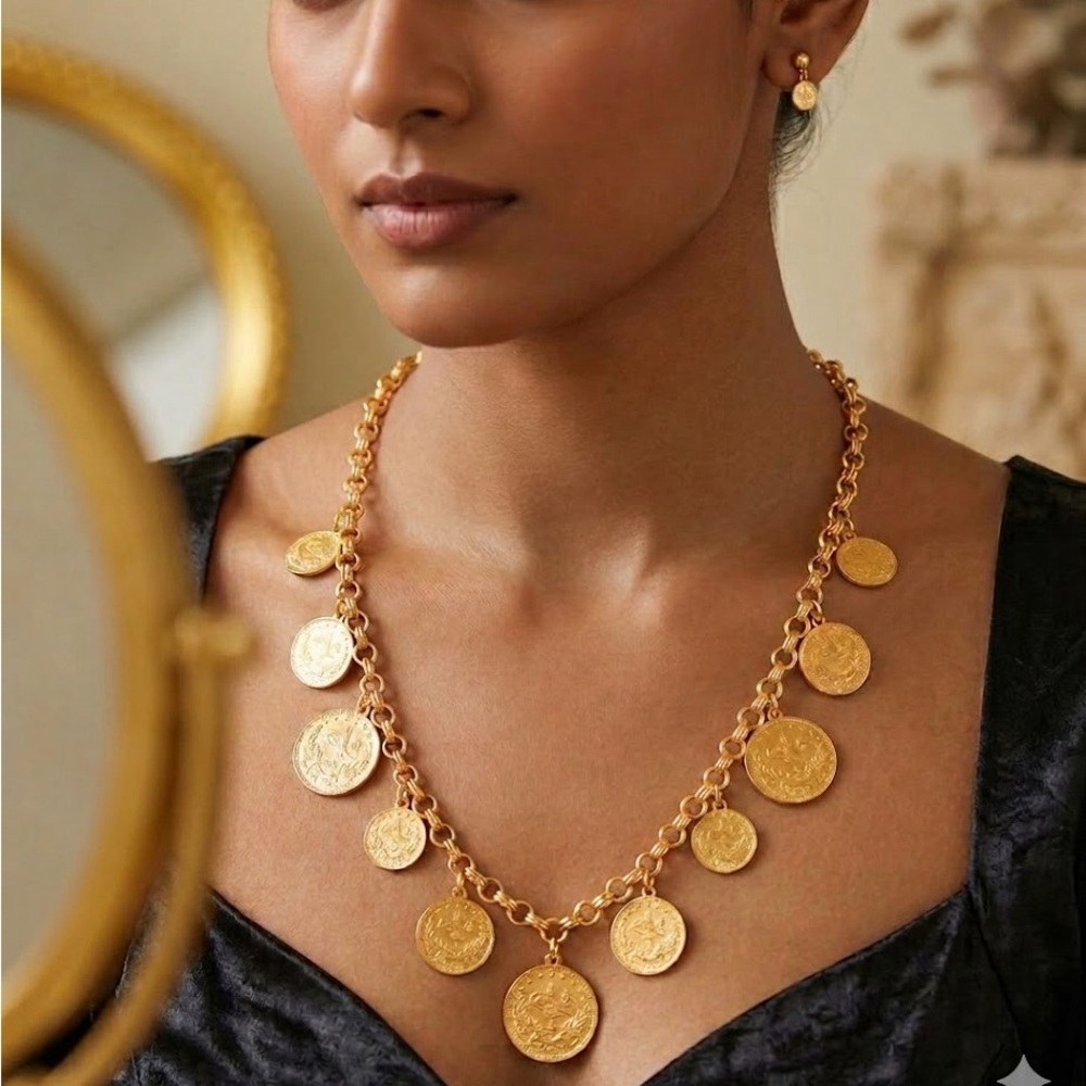 Gold Coin Charm Necklace and bracelet - Turkish jewelry